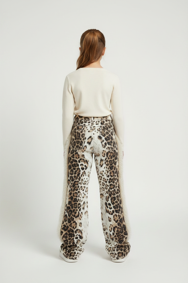 Pantalon Léopard Denim Ample Imprimé Fourrure - Jean - vue 2