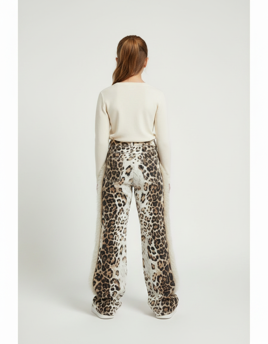 Pantalon Léopard Denim Ample Imprimé Fourrure - Jean - vue 2