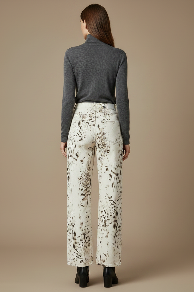 Pantalon Léopard Blanc Imprimé Large Vintage Denim - Jean - vue 2