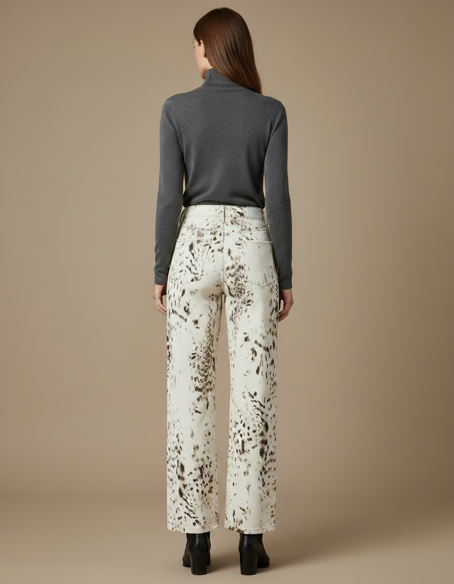 Pantalon Léopard Blanc Imprimé Large Vintage Denim - Jean - vue 2