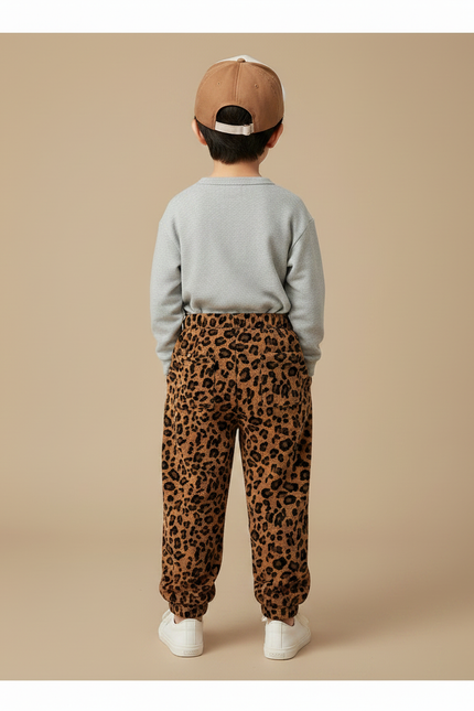 Pantalon Léopard Enfant Molleton Doux Ample Marron - vue 2