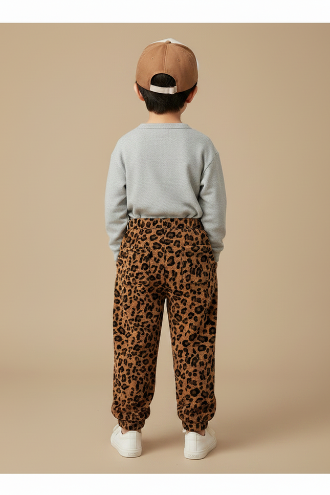 Pantalon Léopard Enfant Molleton Doux Ample Marron - vue 2