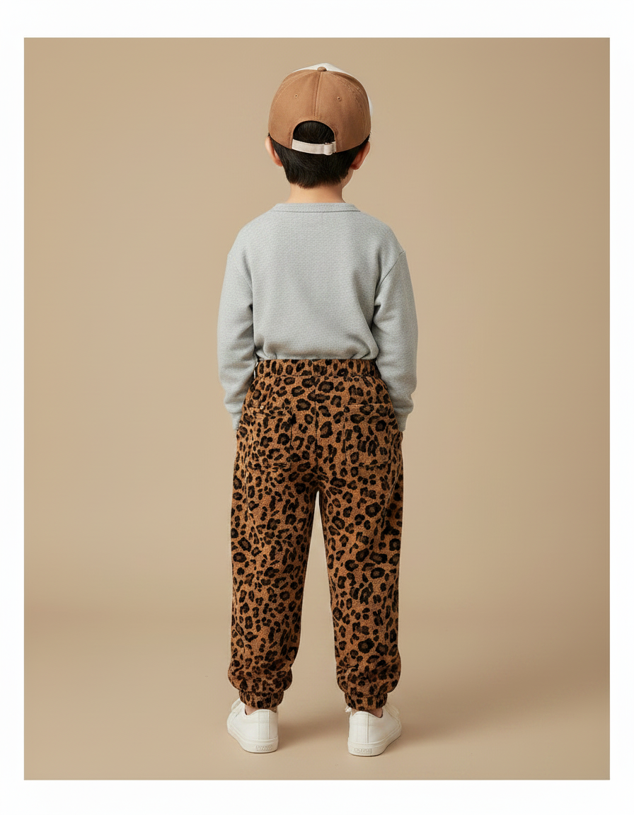 Pantalon Léopard Enfant Molleton Doux Ample Marron - vue 2