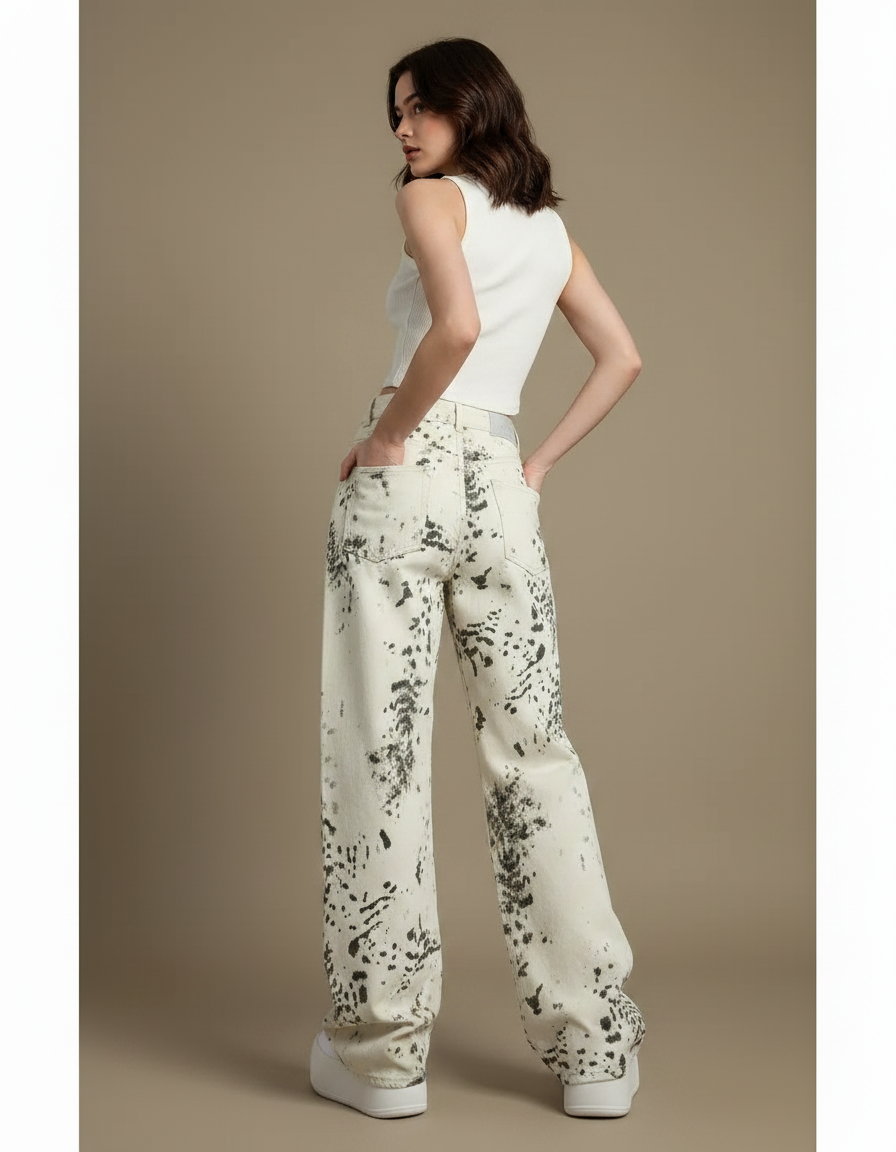 Pantalon Léopard Ample Imprimé Décontracté Taille Haute - Jean - vue 2