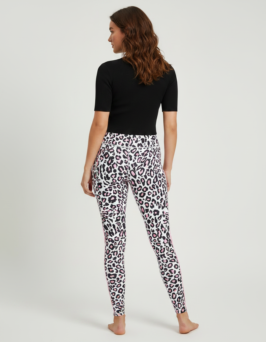 Pantalon Léopard Rose Blanc Noir Imprimé Moulant Fitness - Polyester - vue 2