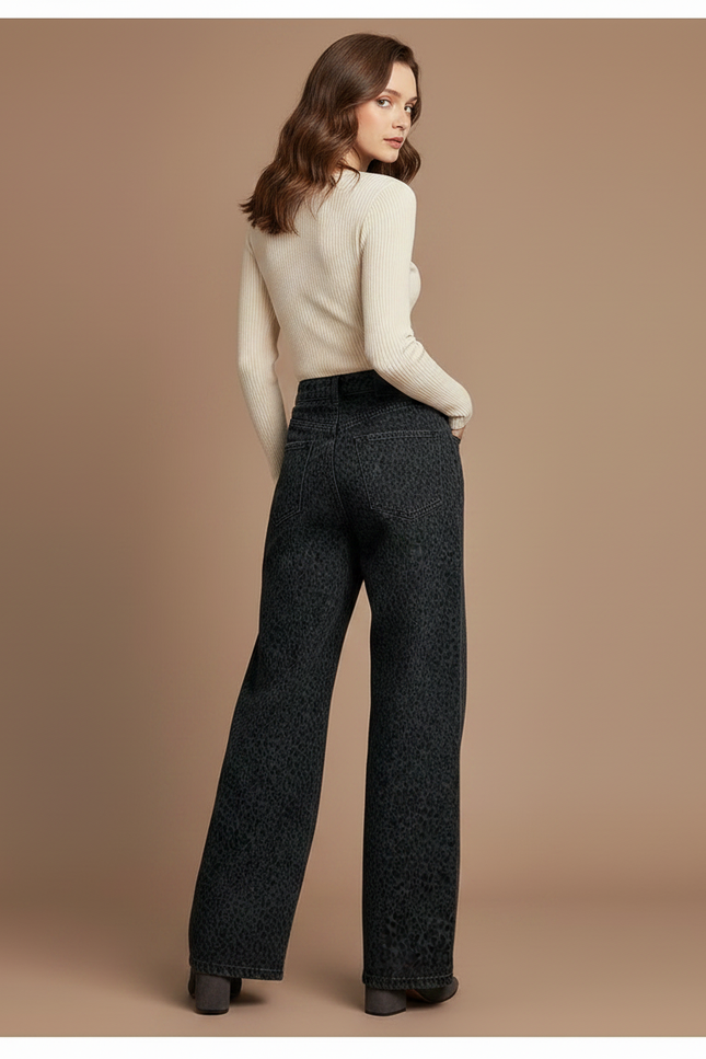Pantalon Léopard Gris Ample Imprimé Streetwear Femme - Jean - vue 2