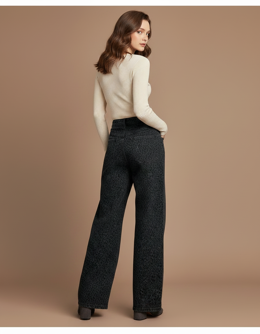 Pantalon Léopard Gris Ample Imprimé Streetwear Femme - Jean - vue 2