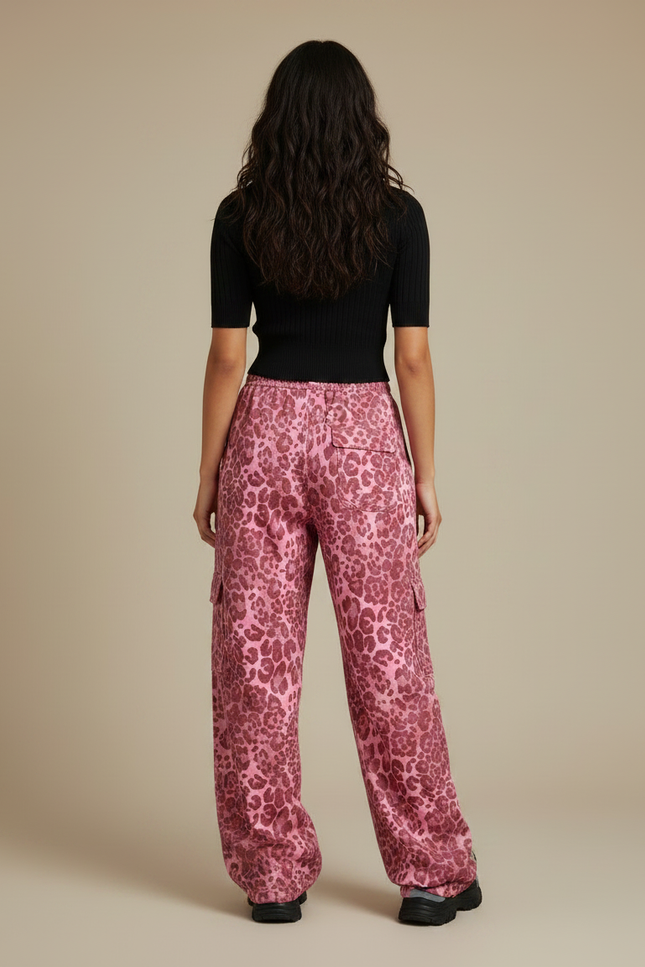Pantalon Léopard Rose Satiné Ample Imprimé Y2K - vue 2