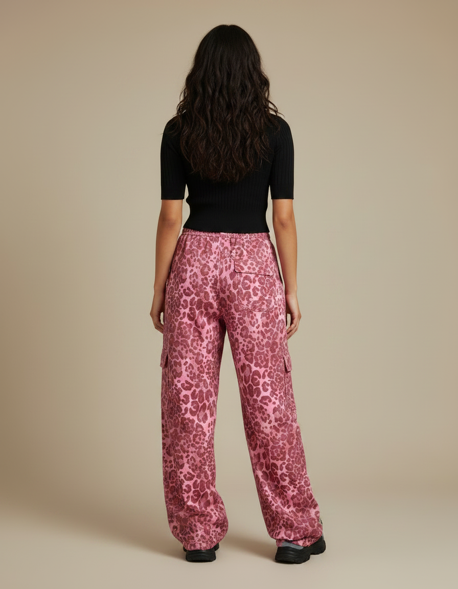 Pantalon Léopard Rose Satiné Ample Imprimé Y2K - vue 2