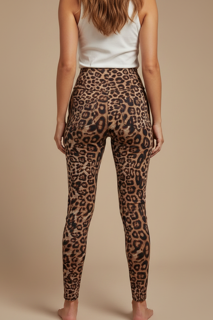 Pantalon Léopard Marron Moulant Imprimé Ceinture Nœud - Polyester - vue 2