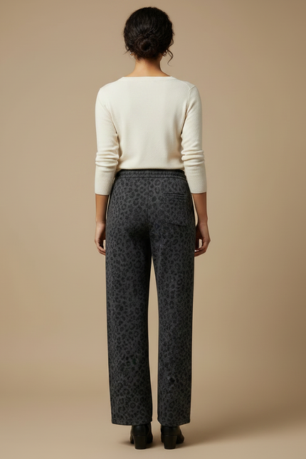 Pantalon Léopard Gris Ample Molletonné Femme - vue 2