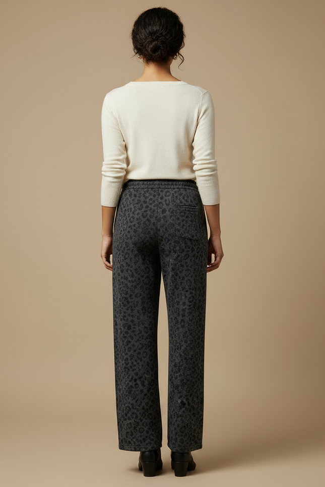 Pantalon Léopard Gris Ample Molletonné Femme - vue 2