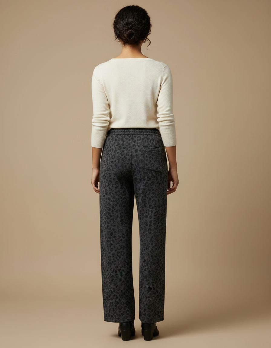 Pantalon Léopard Gris Ample Molletonné Femme - vue 2