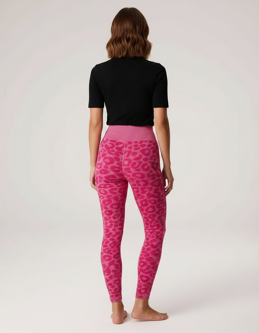 Pantalon Léopard Rose Moulant Fitness Seamless Animal - Maille - vue 2