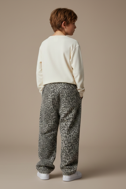 Pantalon Léopard Gris Ample Molletonné Garçon - Imprimé - vue 2