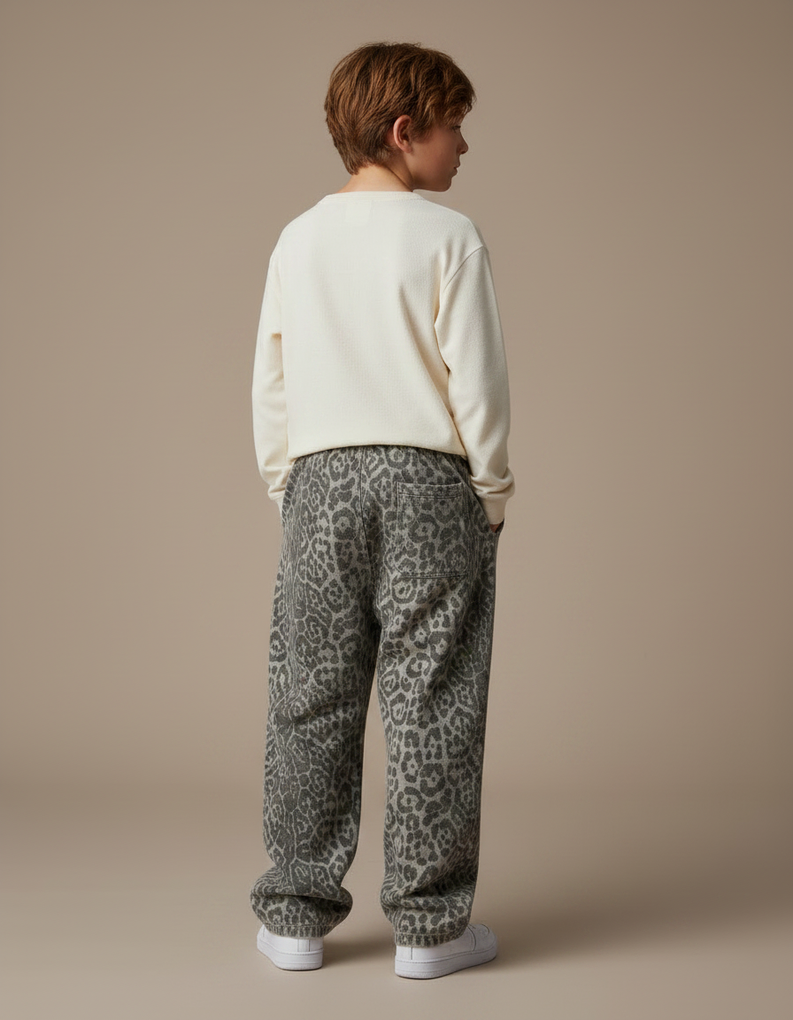 Pantalon Léopard Gris Ample Molletonné Garçon - Imprimé - vue 2