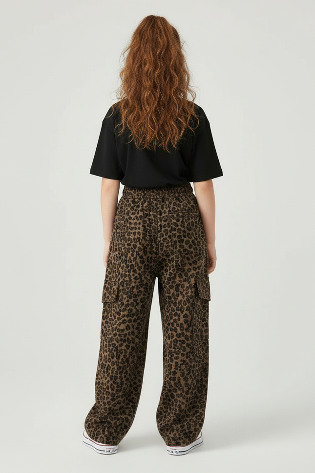 Pantalon Léopard Marron Ample Cargo Fille - Toile - vue 2