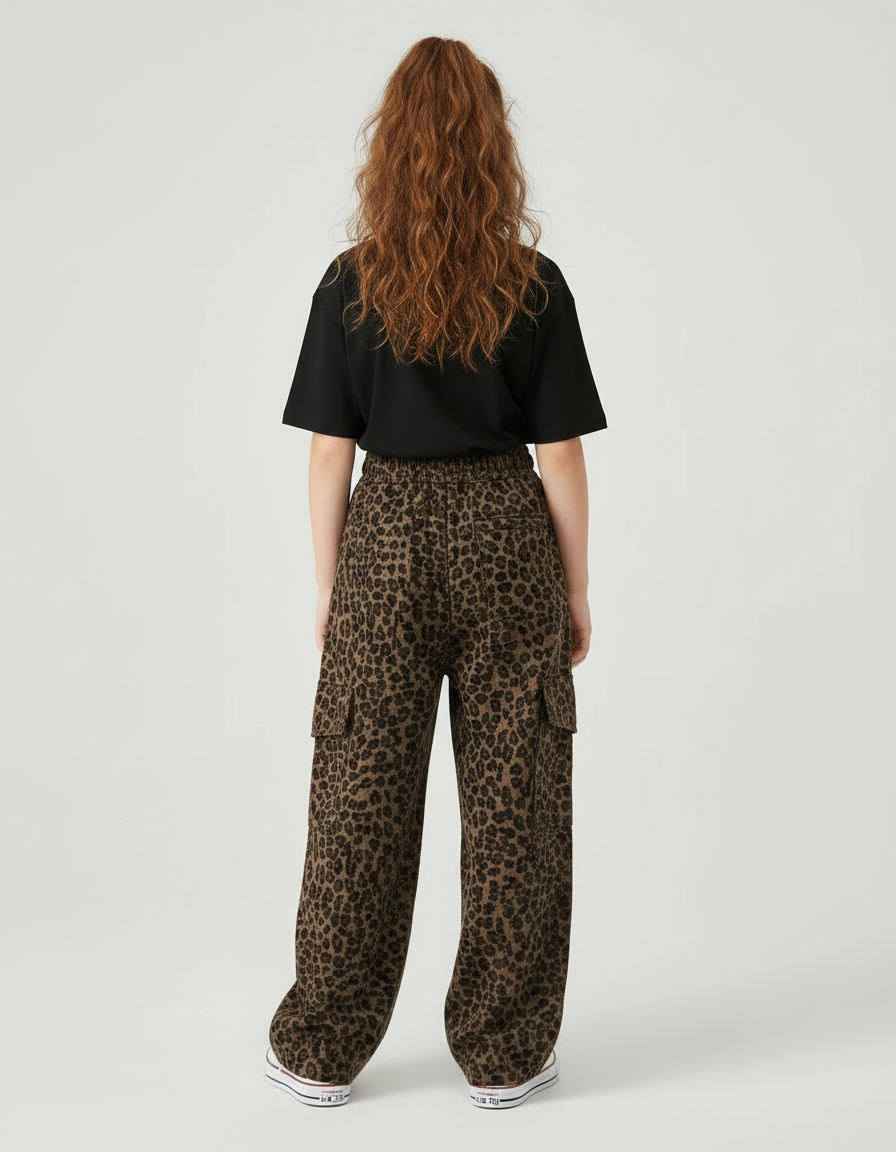 Pantalon Léopard Marron Ample Cargo Fille - Toile - vue 2