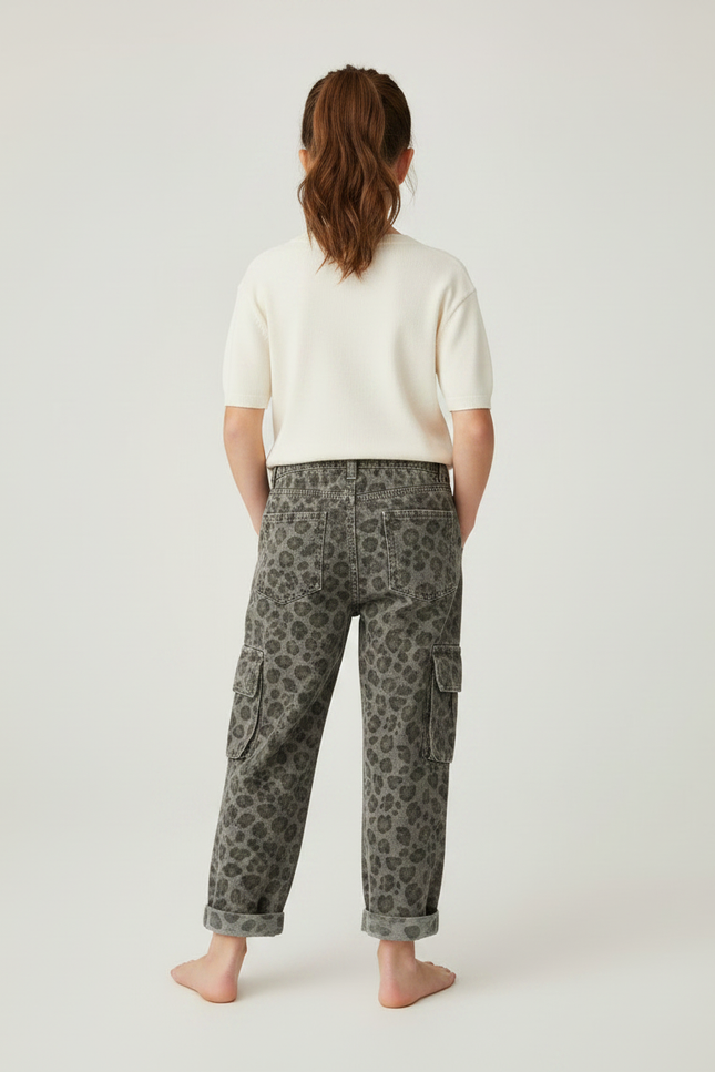 Pantalon Léopard Cargo Gris Imprimé Confortable Enfant - Jean - vue 2
