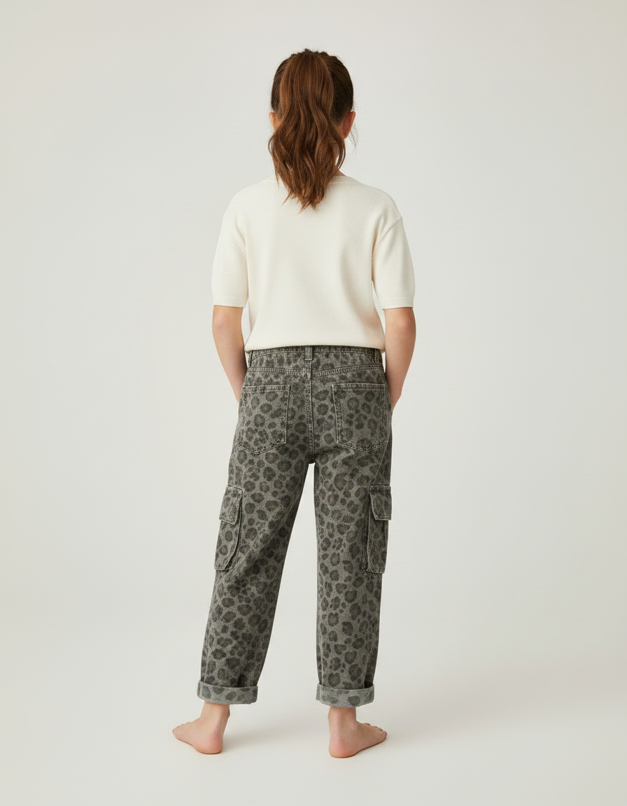Pantalon Léopard Cargo Gris Imprimé Confortable Enfant - Jean - vue 2