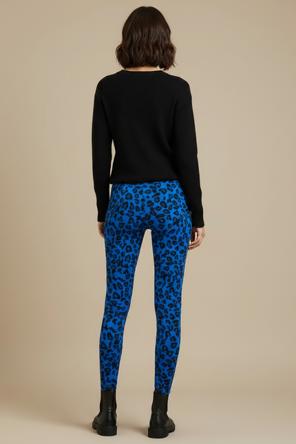 Pantalon Léopard Bleu Imprimé Ajusté Stretch Femme - Maille - vue 2