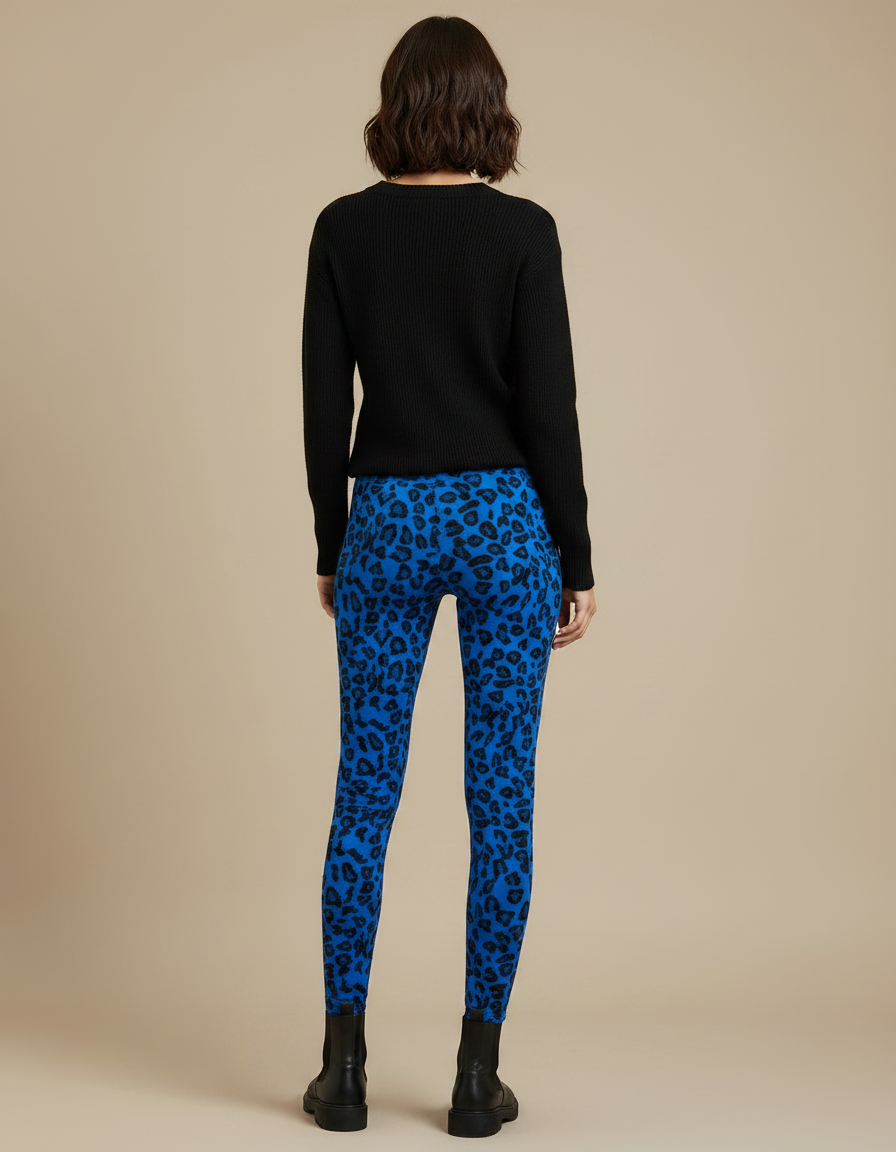 Pantalon Léopard Bleu Imprimé Ajusté Stretch Femme - Maille - vue 2