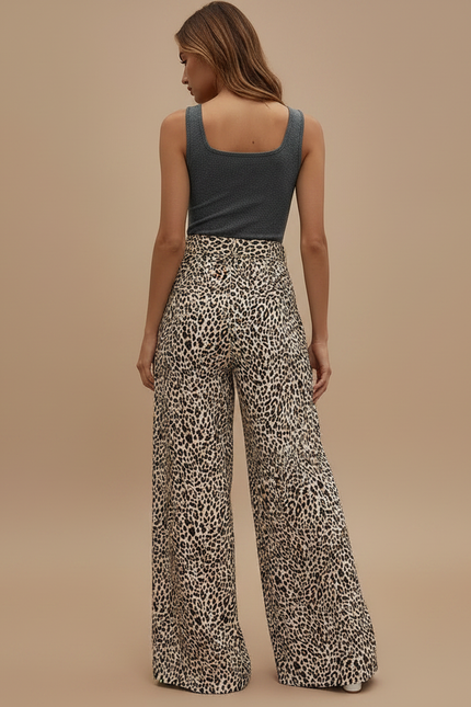 Pantalon Léopard Fluide Ample Taille Haute Élégant - Imprimé Viscose - vue 2