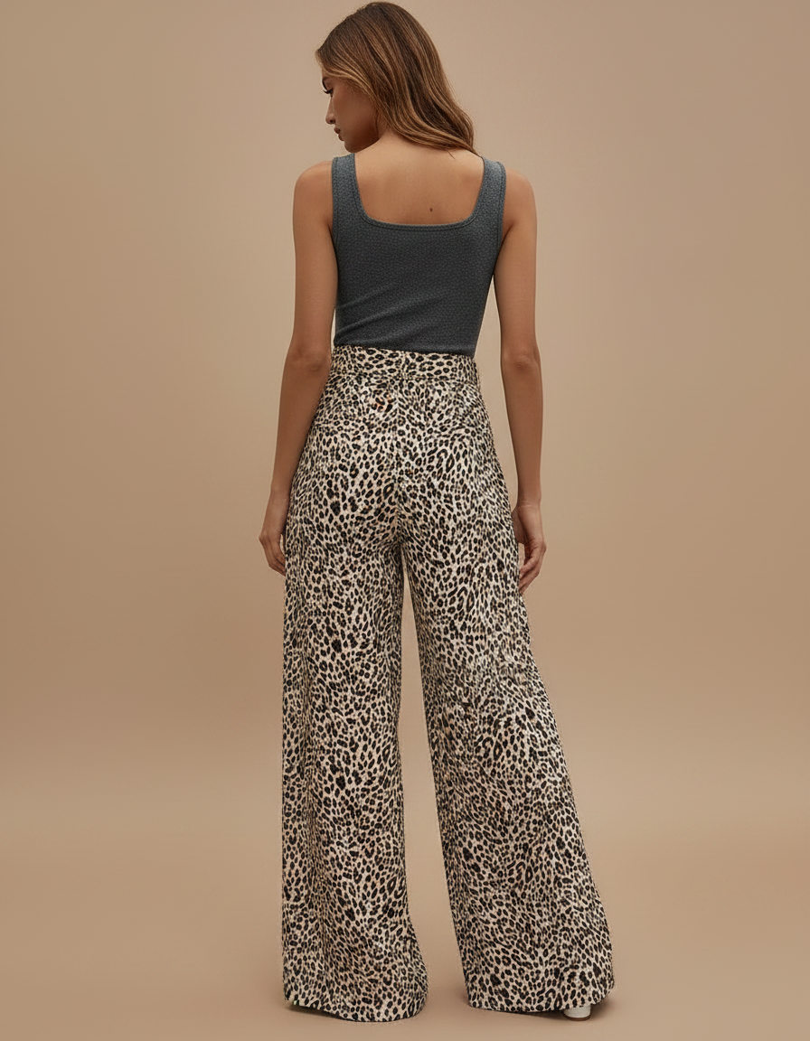 Pantalon Léopard Fluide Ample Taille Haute Élégant - Imprimé Viscose - vue 2