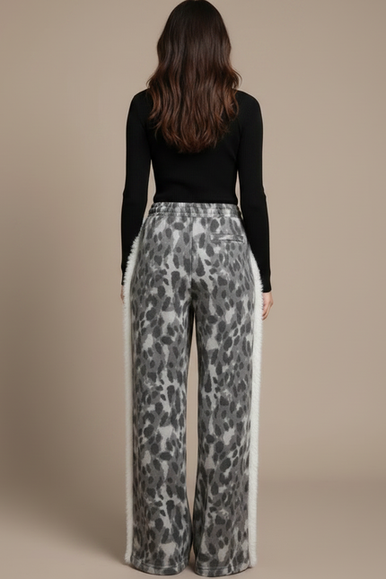 Pantalon Léopard Gris Ample Molletonné Doux Patchwork - vue 2