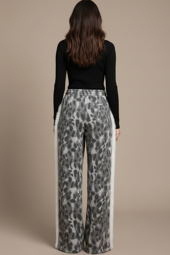 Pantalon Léopard Gris Ample Molletonné Doux Patchwork - vue 2