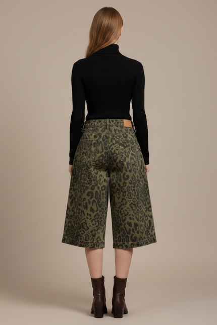 Pantalon Léopard Vert Ample Imprimé Streetwear Femme - Kaki Jean - vue 2