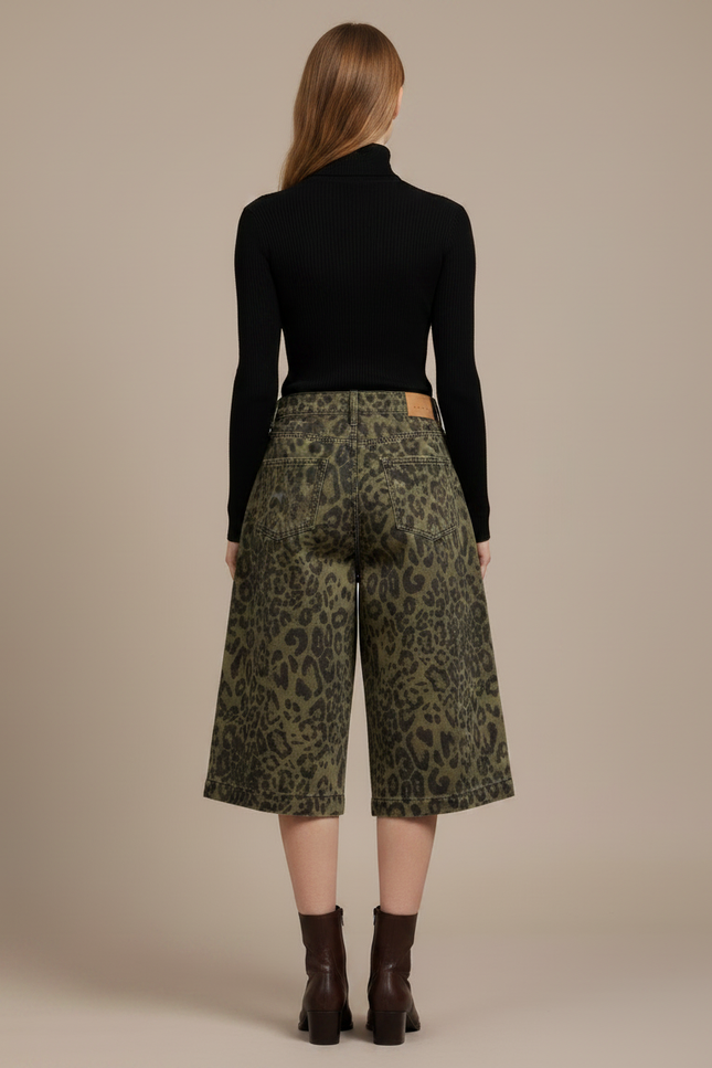 Pantalon Léopard Vert Ample Imprimé Streetwear Femme - Kaki Jean - vue 2