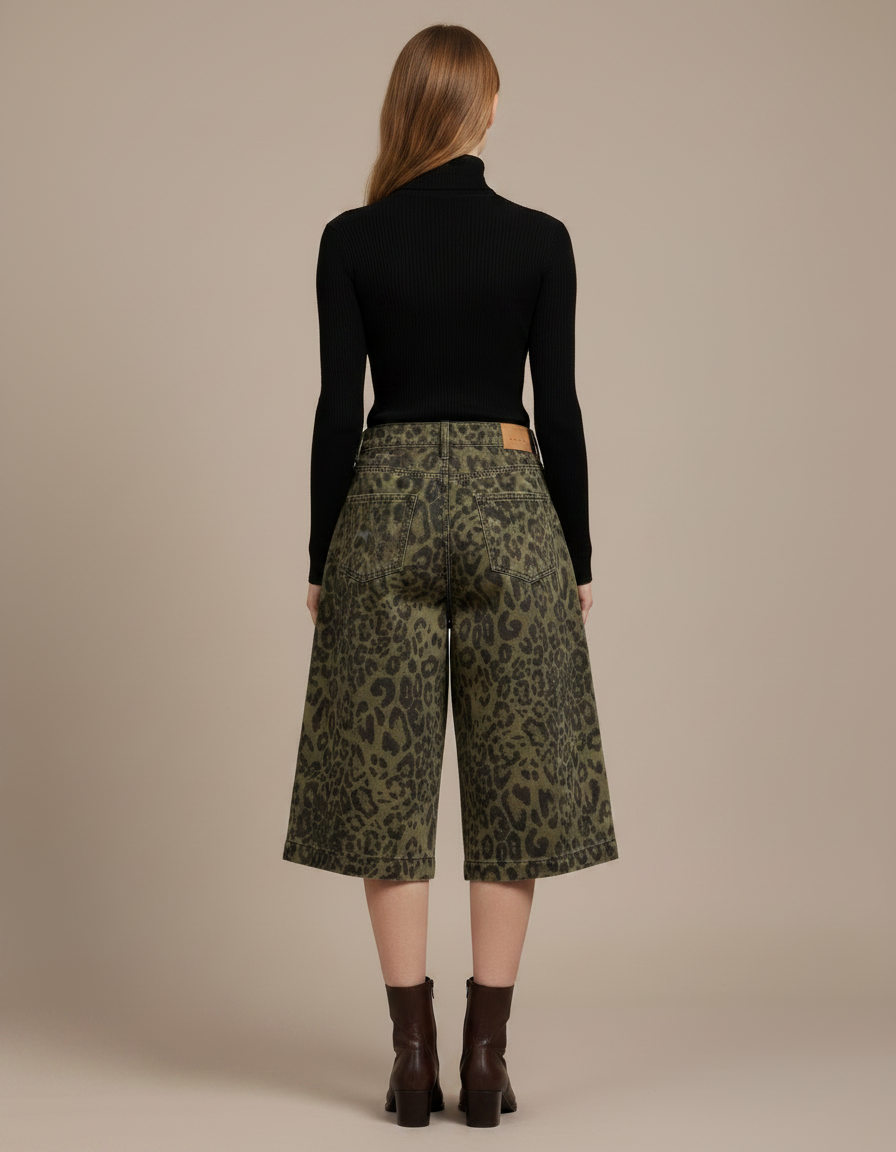 Pantalon Léopard Vert Ample Imprimé Streetwear Femme - Kaki Jean - vue 2