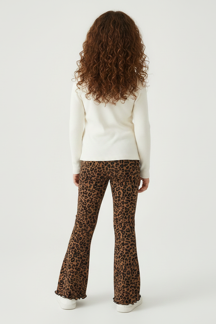 Pantalon Léopard Évasé Imprimé Marron Confortable Fille - Maille - vue 2