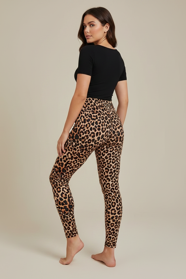 Pantalon Léopard Marron Imprimé Moulant Taille Haute - Maille - vue 2