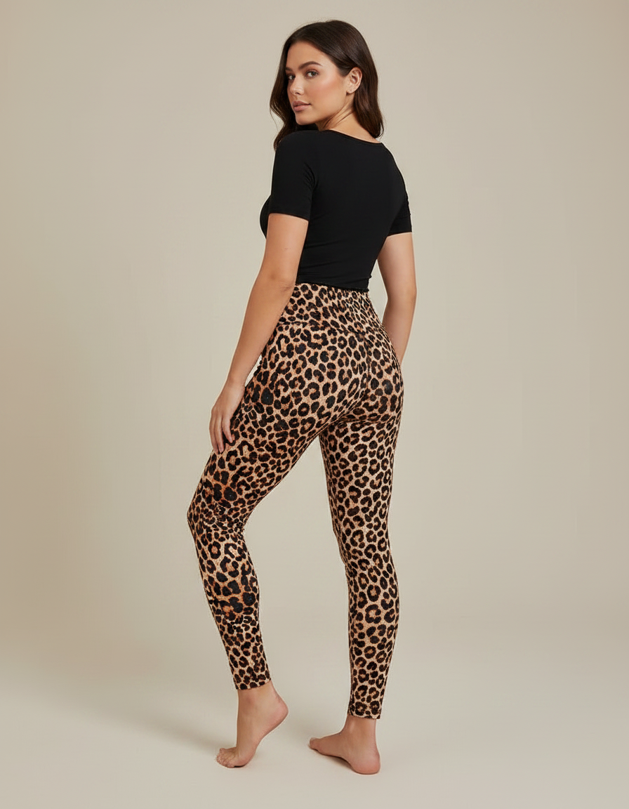 Pantalon Léopard Marron Imprimé Moulant Taille Haute - Maille - vue 2
