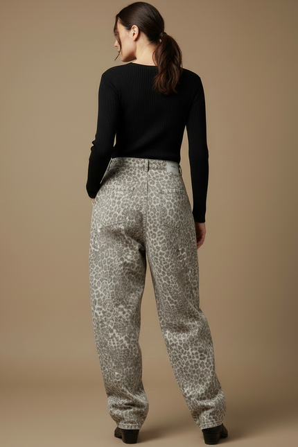 Pantalon Léopard Gris Ample Imprimé Streetwear Denim Femme - Jean - vue 2