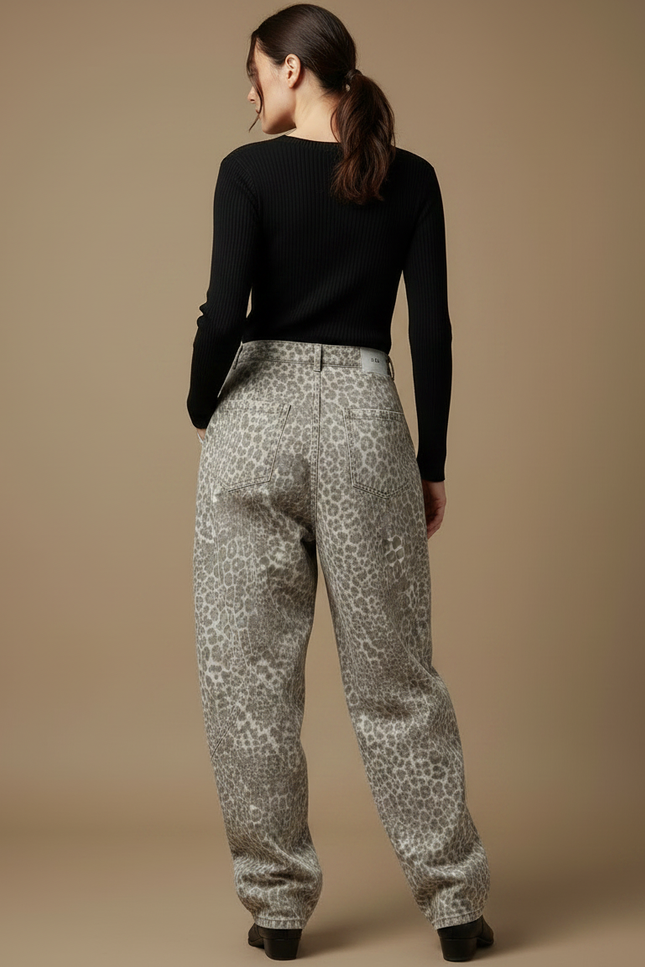 Pantalon Léopard Gris Ample Imprimé Streetwear Denim Femme - Jean - vue 2