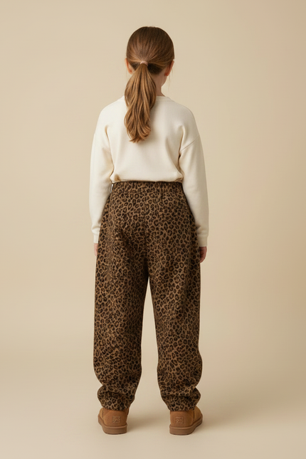 Pantalon Léopard Harem Marron Imprimé Molletonné Enfant - vue 2