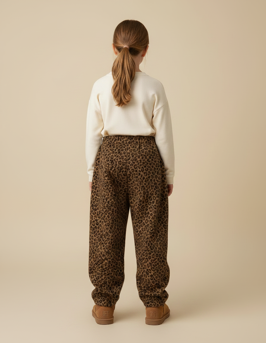 Pantalon Léopard Harem Marron Imprimé Molletonné Enfant - vue 2