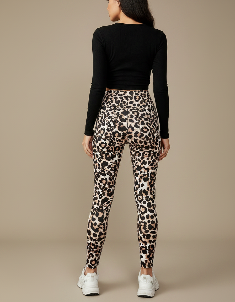Pantalon Léopard Imprimé Taille Haute Stretch Femme - Polyester - vue 2