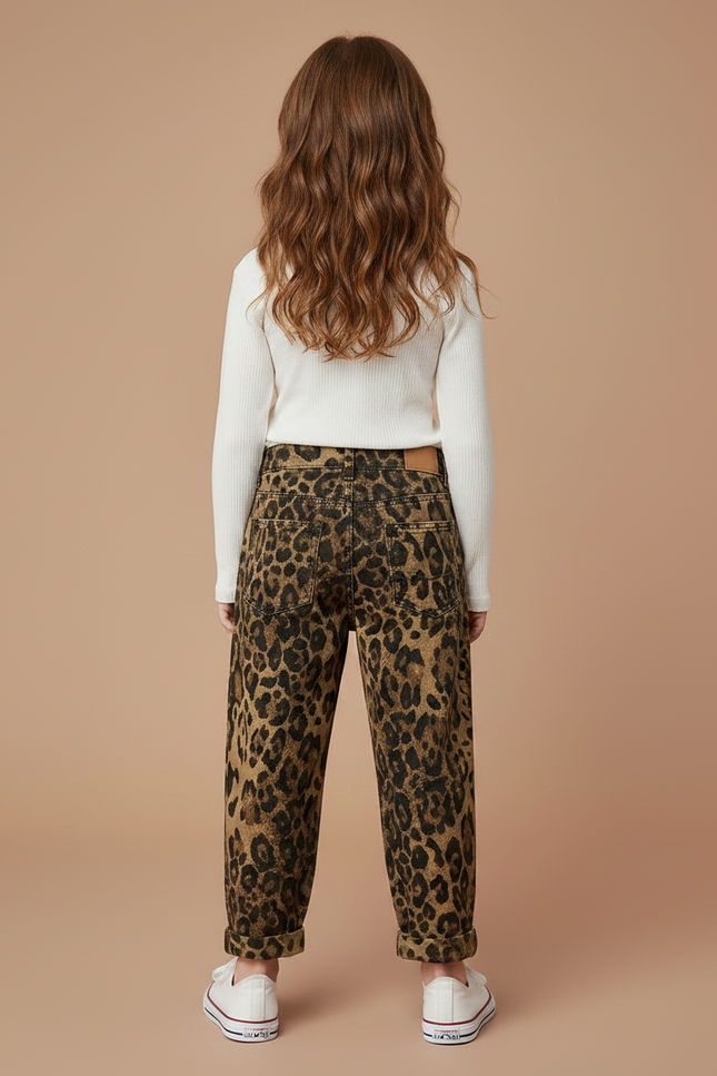 Pantalon Léopard Ample Marron Imprimé Déchiré Fille - Jean - vue 2