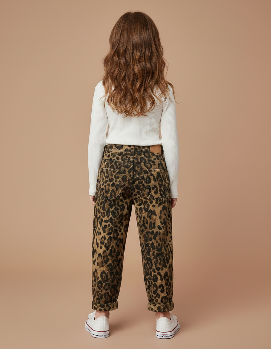 Pantalon Léopard Ample Marron Imprimé Déchiré Fille - Jean - vue 2