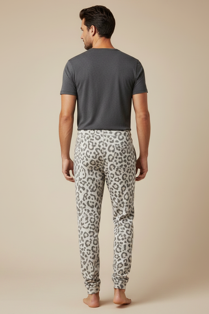 Pantalon Léopard Homme Jogging Imprimé Gris Décontracté Confortable - Molleton - vue 2