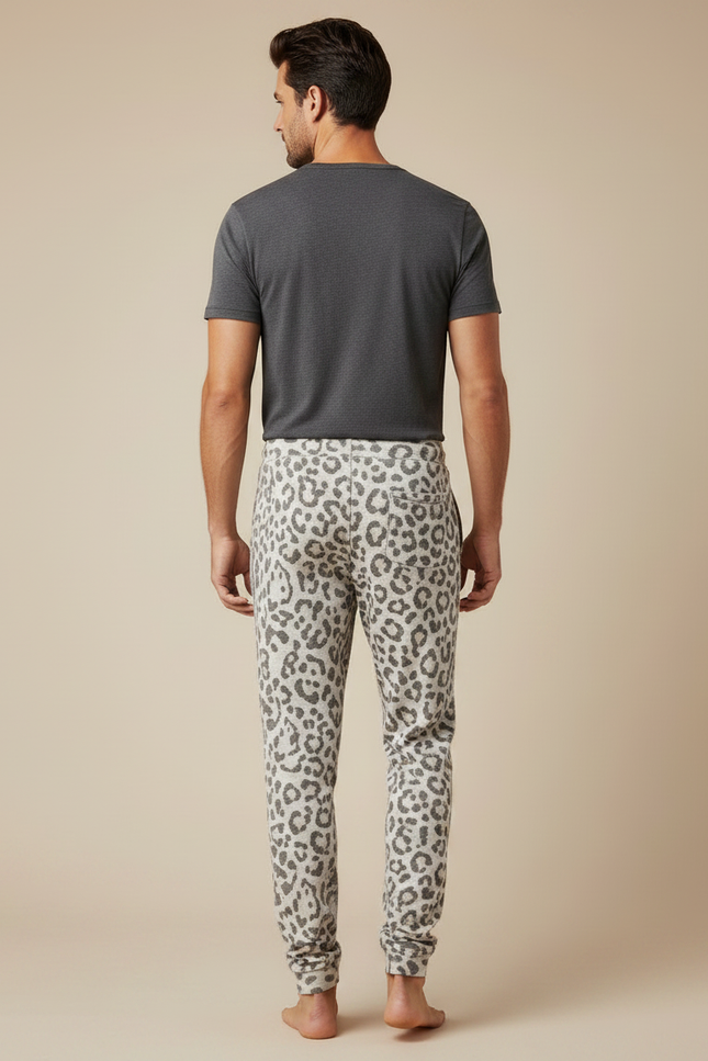 Pantalon Léopard Homme Jogging Imprimé Gris Décontracté Confortable - Molleton - vue 2