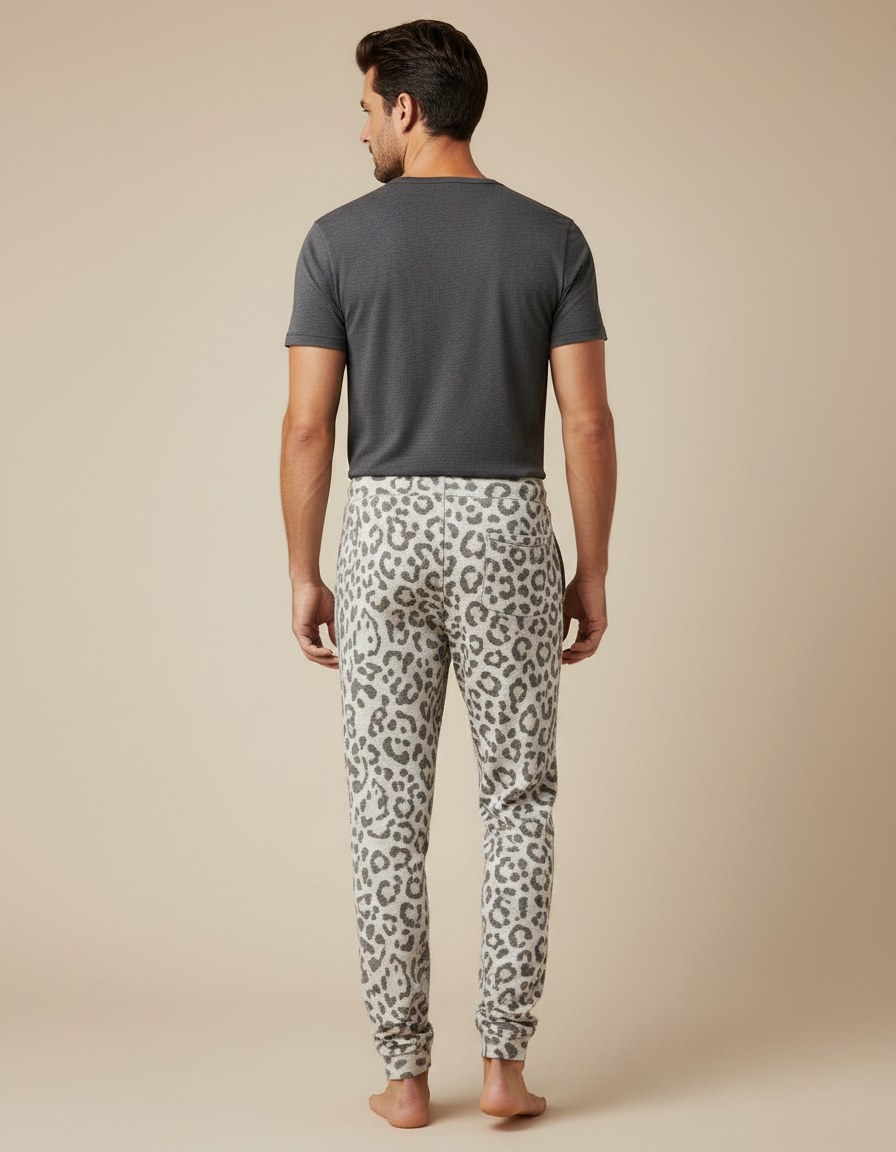 Pantalon Léopard Homme Jogging Imprimé Gris Décontracté Confortable - Molleton - vue 2
