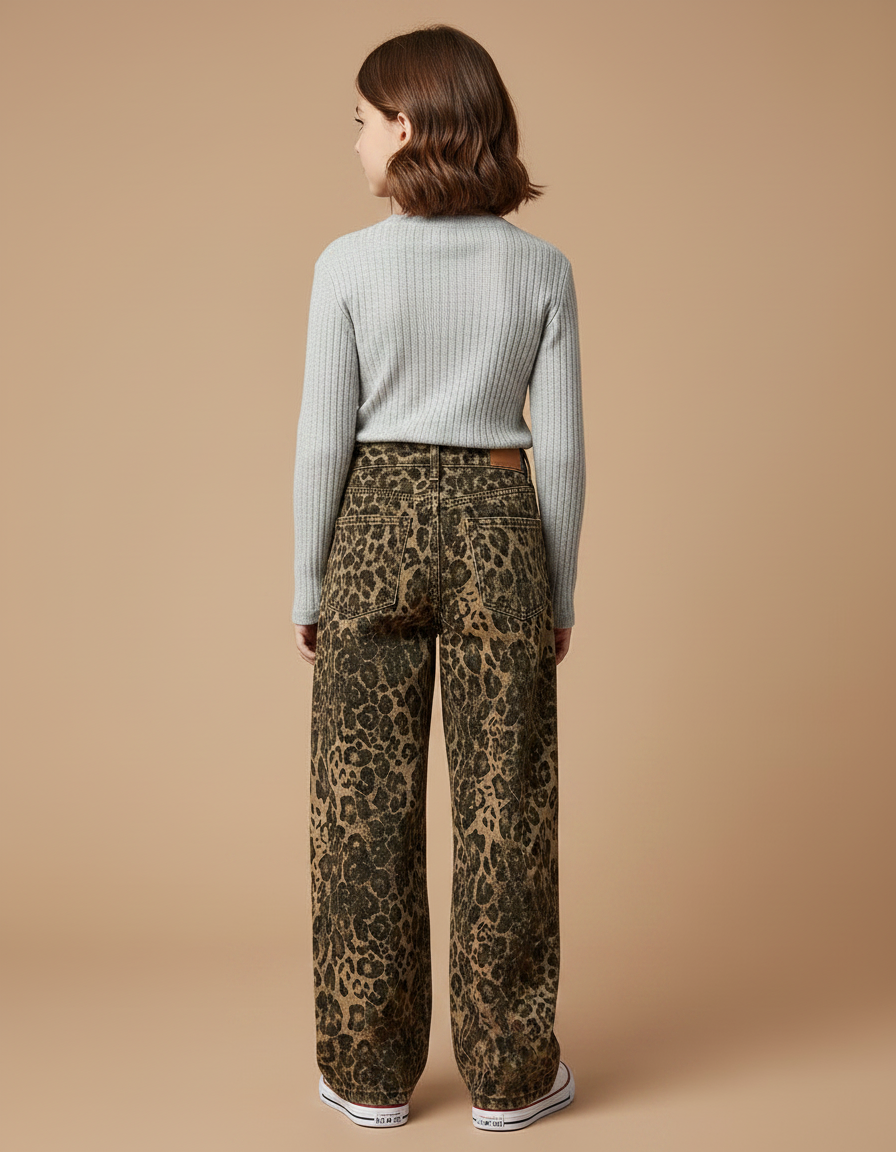 Pantalon Léopard Ample Imprimé Marron Fille Décontracté - Jean - vue 2