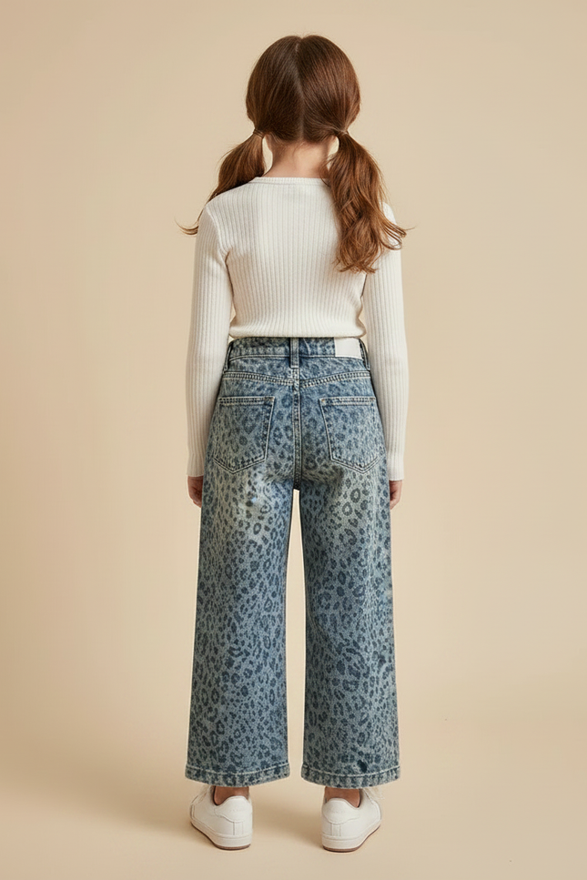 Pantalon Léopard Bleu Ample Imprimé Fille - Jean - vue 2