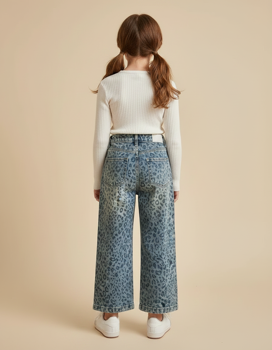 Pantalon Léopard Bleu Ample Imprimé Fille - Jean - vue 2