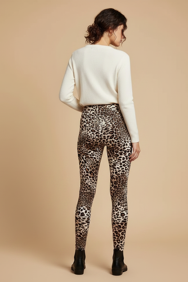 Pantalon Léopard Marron Imprimé Moulant Stretch Femme - Polyester - vue 2